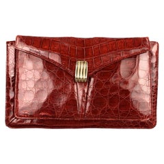 VINTAGE Red Alligator Rectangle Clutch Handbag