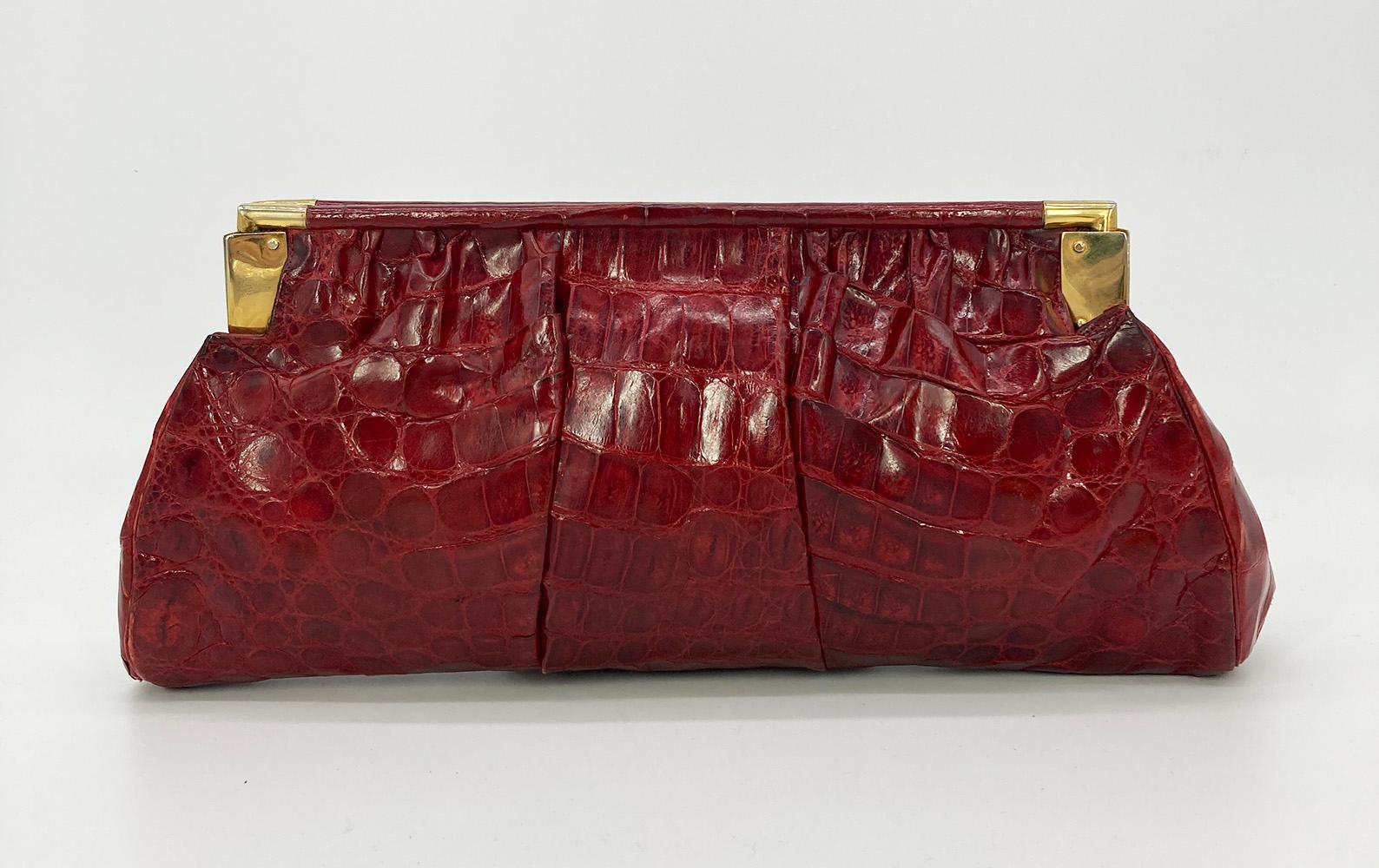 Vintage Red Alligator XL Clutch For Sale 6