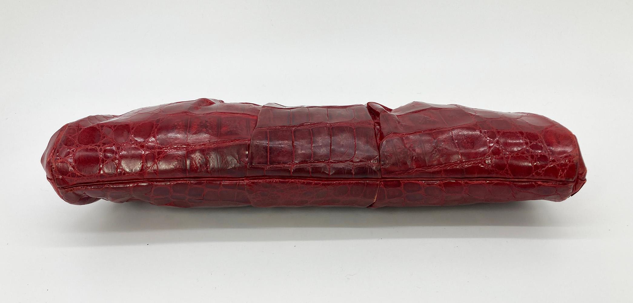 Vintage Red Alligator XL Clutch For Sale 7