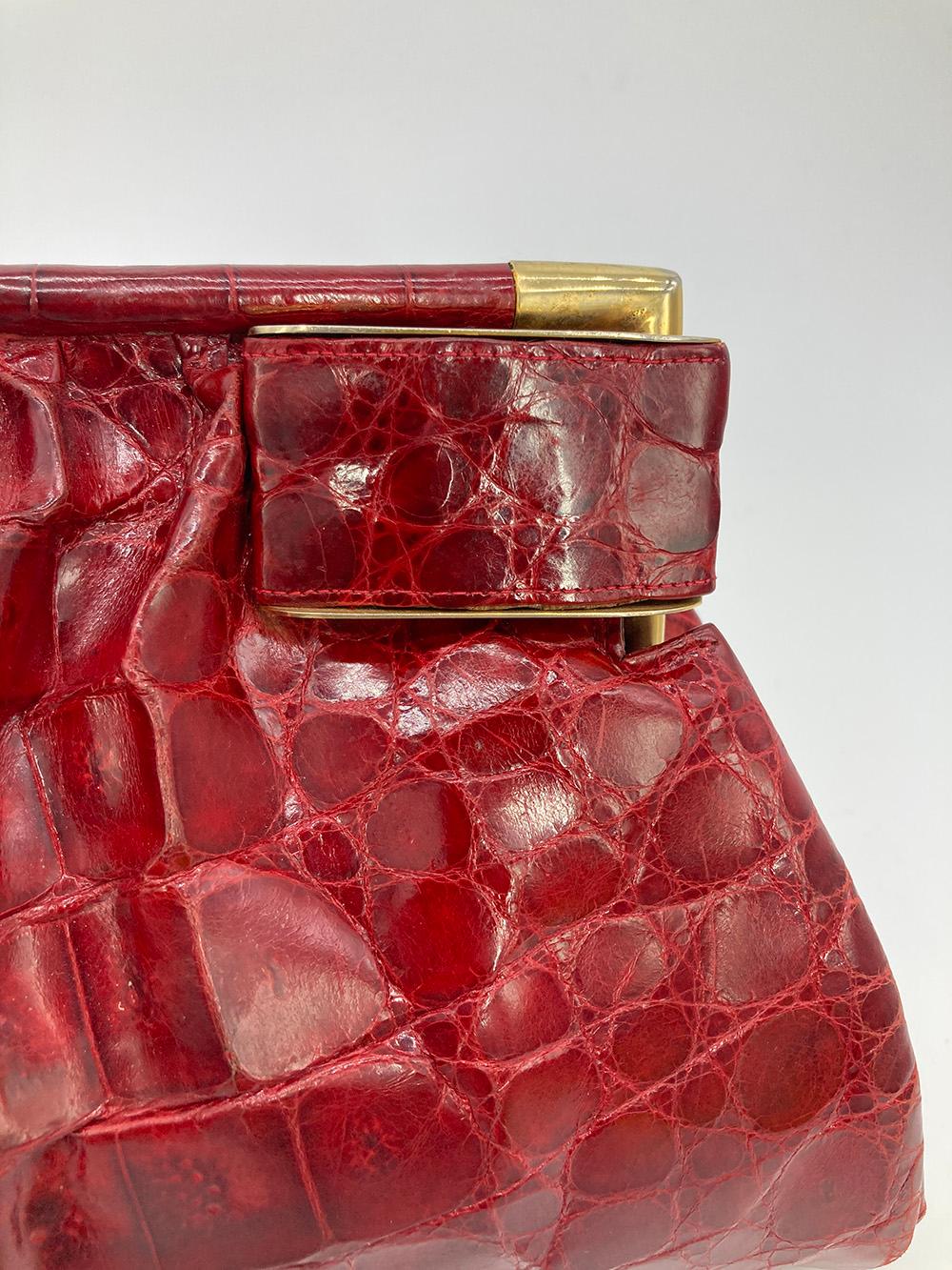 Vintage Red Alligator XL Clutch For Sale 8