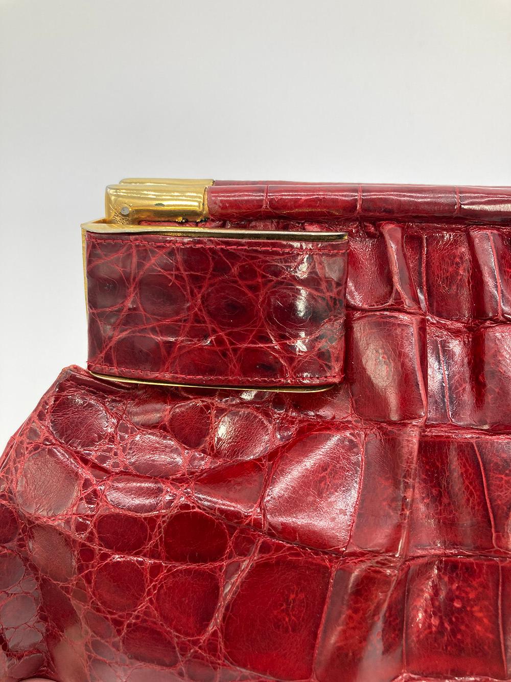 Vintage Red Alligator XL Clutch For Sale 9