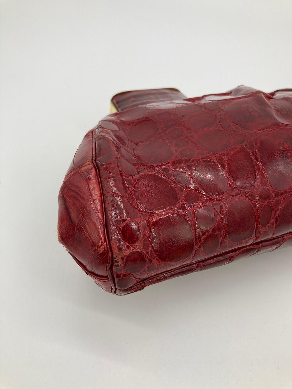 Brown Vintage Red Alligator XL Clutch For Sale