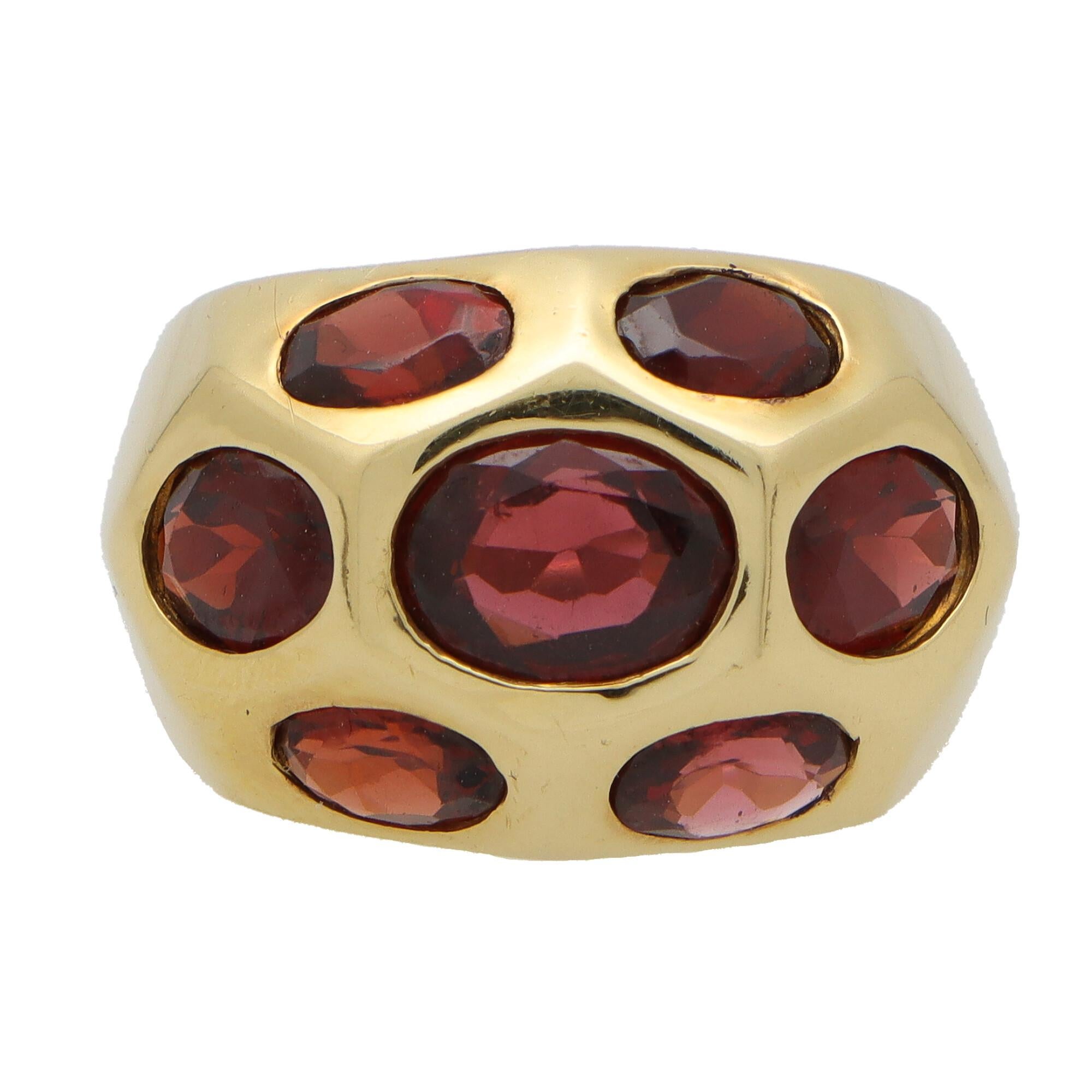 Oval Cut Vintage Red Almandine Garnet Bombe Ring Set in 18k Yellow Gold For Sale