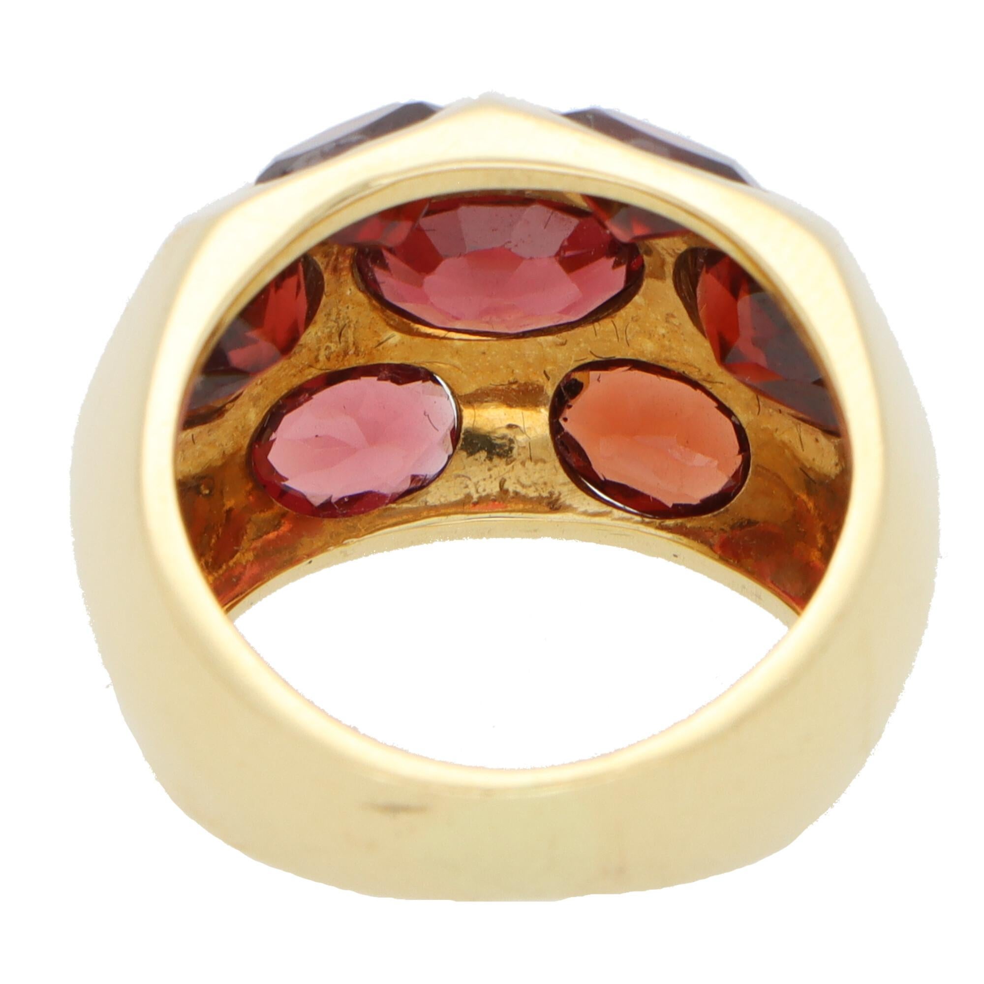 Women's or Men's Vintage Red Almandine Garnet Bombe Ring Set in 18k Yellow Gold For Sale