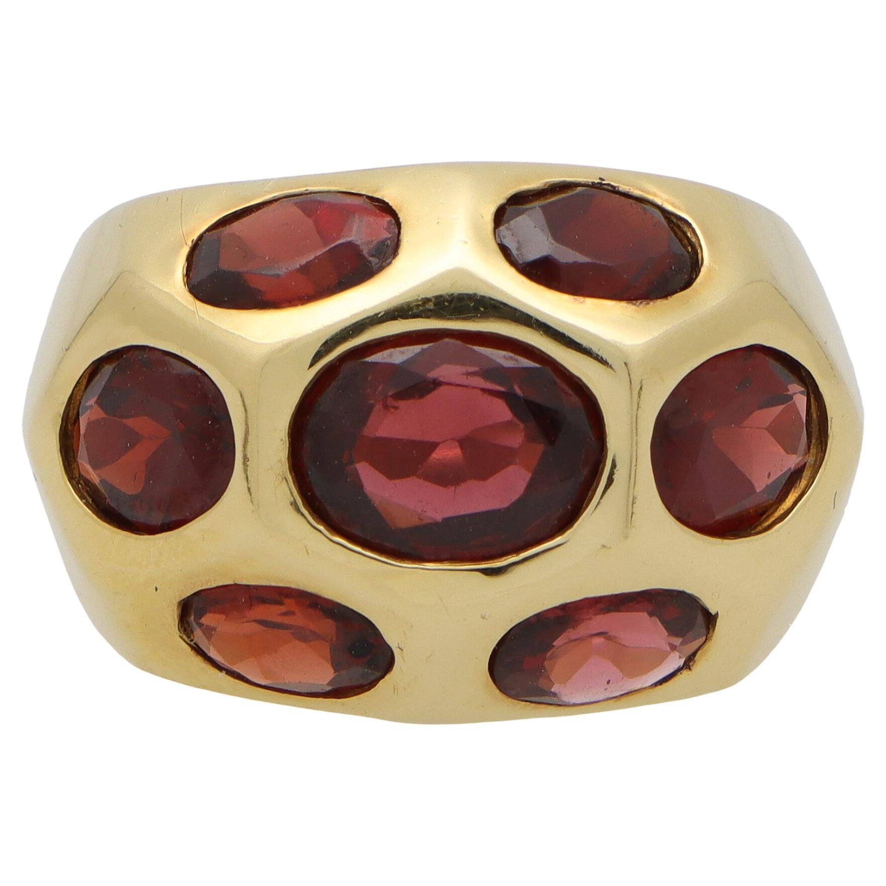 Vintage Red Almandine Garnet Bombe Ring Set in 18k Yellow Gold