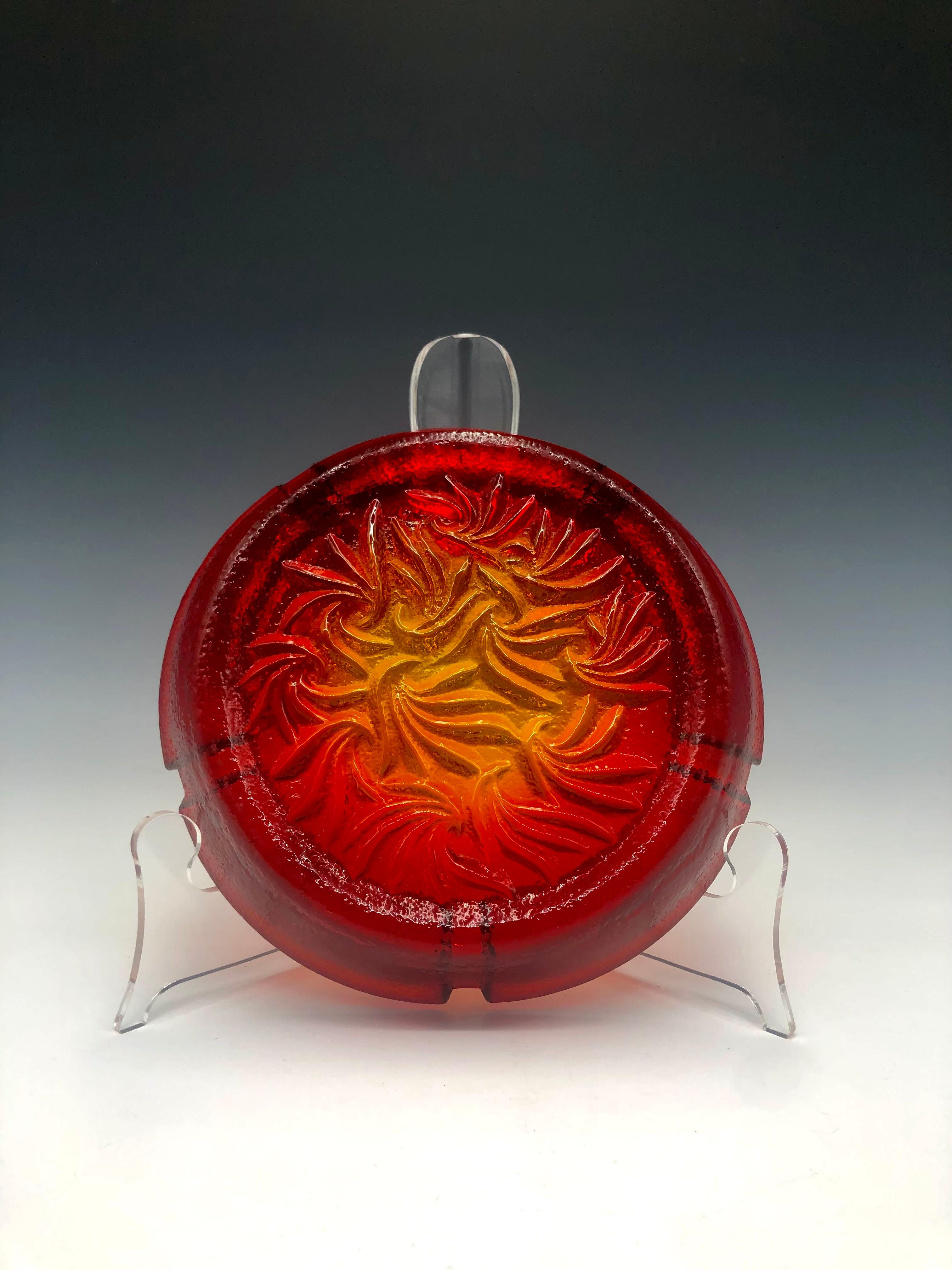Mid-Century Modern Vintage Red Amberina Blenko Fauna Glass Ashtray For Sale