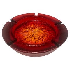 Vintage Red Amberina Blenko Fauna Glass Ashtray