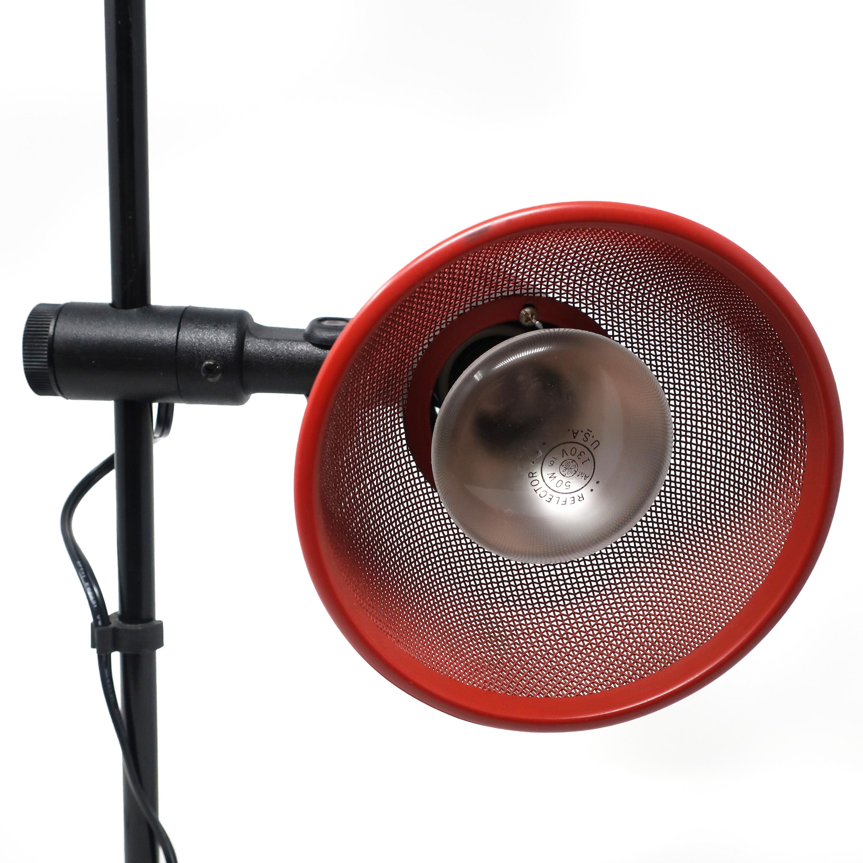 20th Century Vintage Red and Black Desk Lamp with Metal Shade For Sale