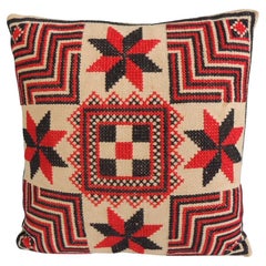 Vintage Red and Black Folk Art Pattern Woven Decorative Pillow