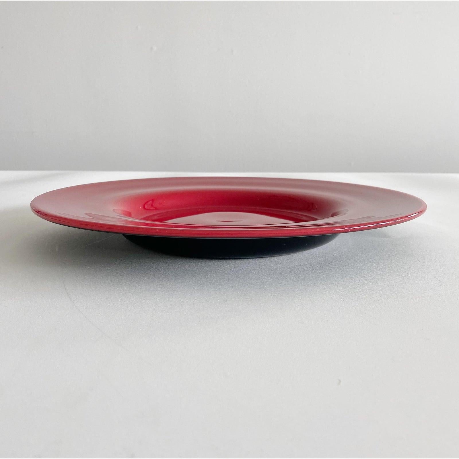 Mid-Century Modern Vintage Red and Black Italian Art Glass Plate Charger