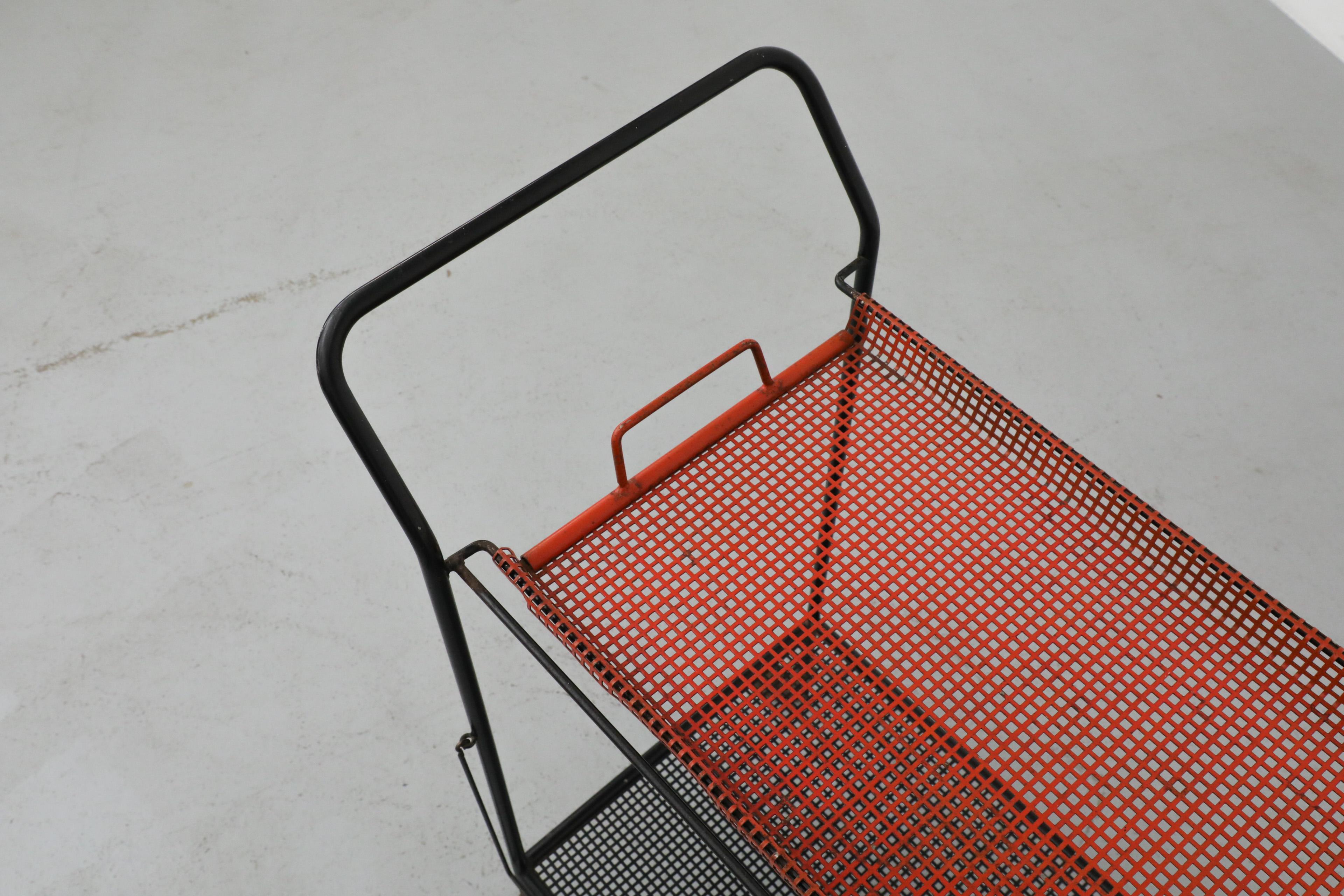 Vintage Red and Black Pilastro Perforated Enameled Metal Tea Trolley / Bar Cart 5