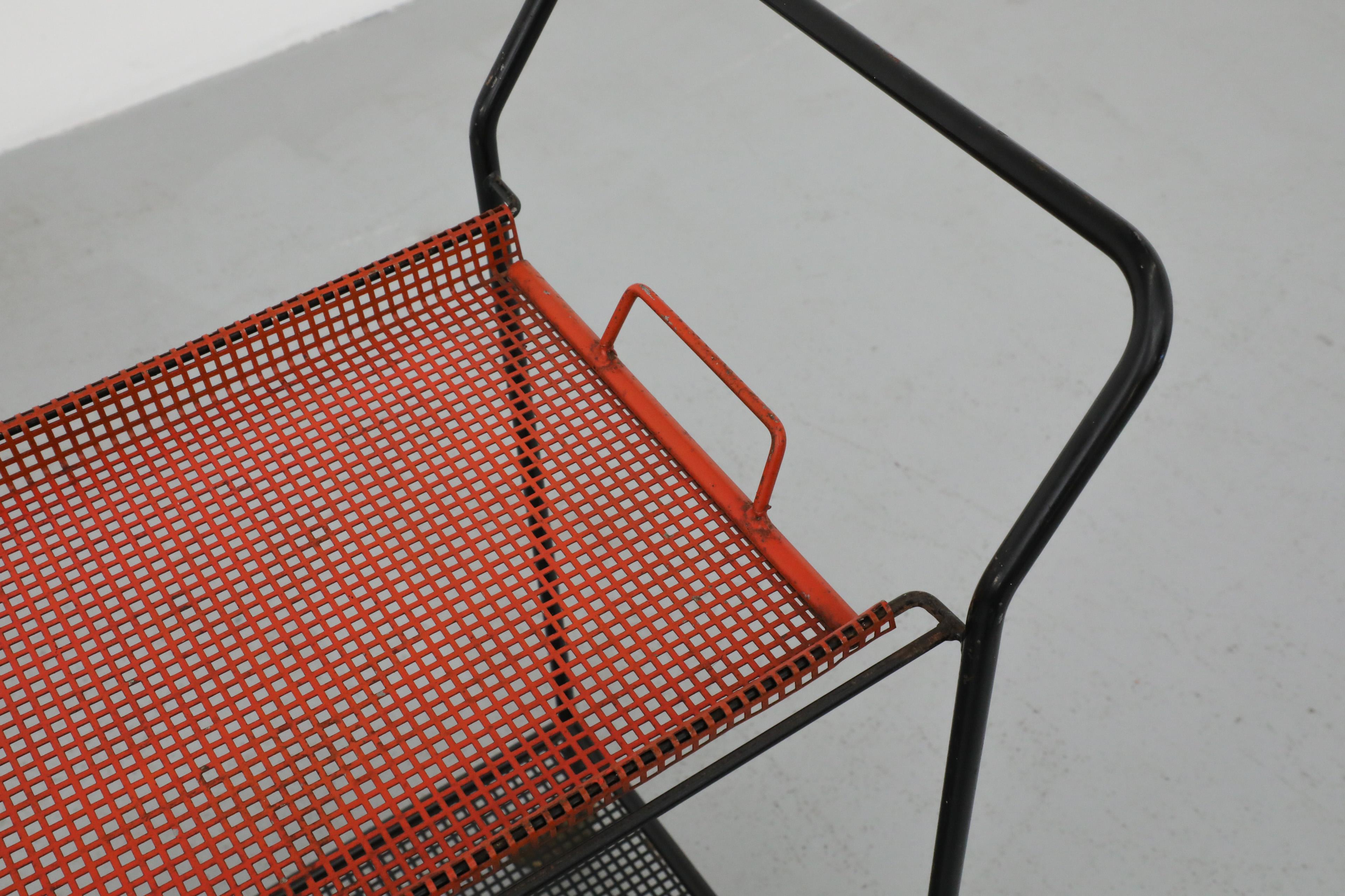 Vintage Red and Black Pilastro Perforated Enameled Metal Tea Trolley / Bar Cart 6