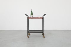 Carro de Té / Carrito de Bar Vintage de Metal Esmaltado Perforado Pilastro Rojo y Negro