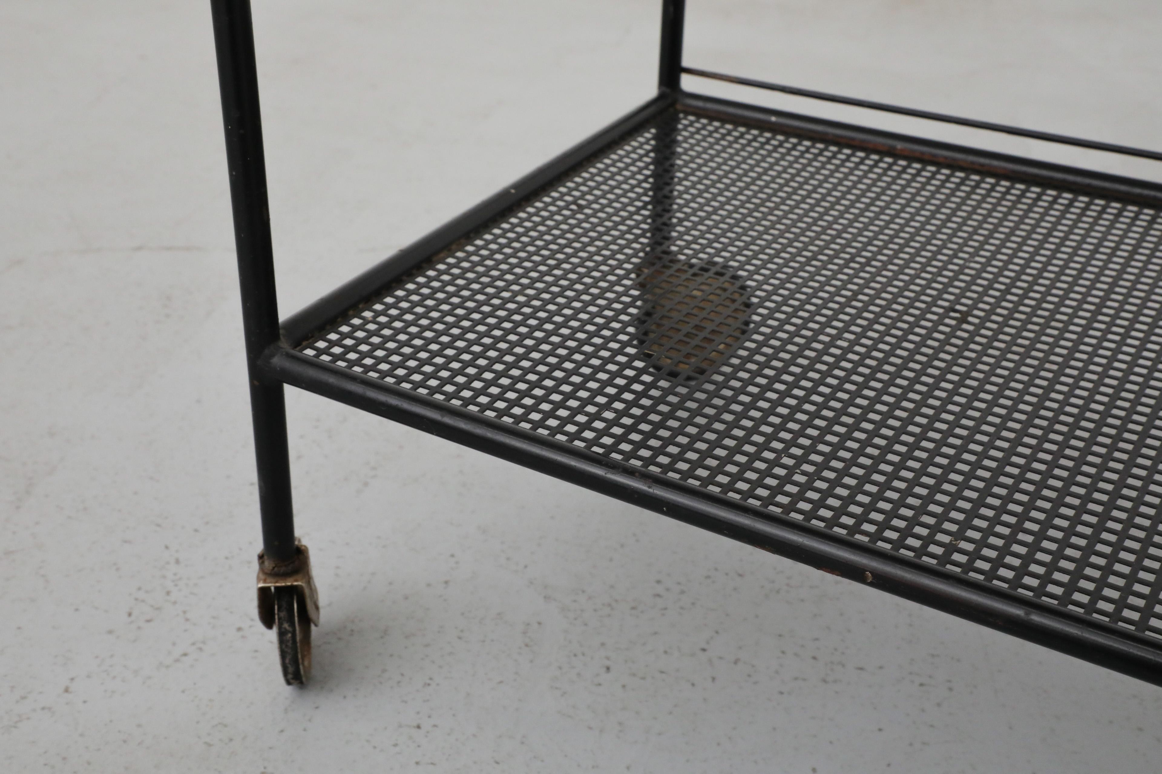 Vintage Red and Black Pilastro Perforated Enameled Metal Tea Trolley / Bar Cart 14
