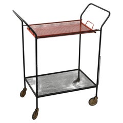 Used Red and Black Pilastro Perforated Enameled Metal Tea Trolley / Bar Cart