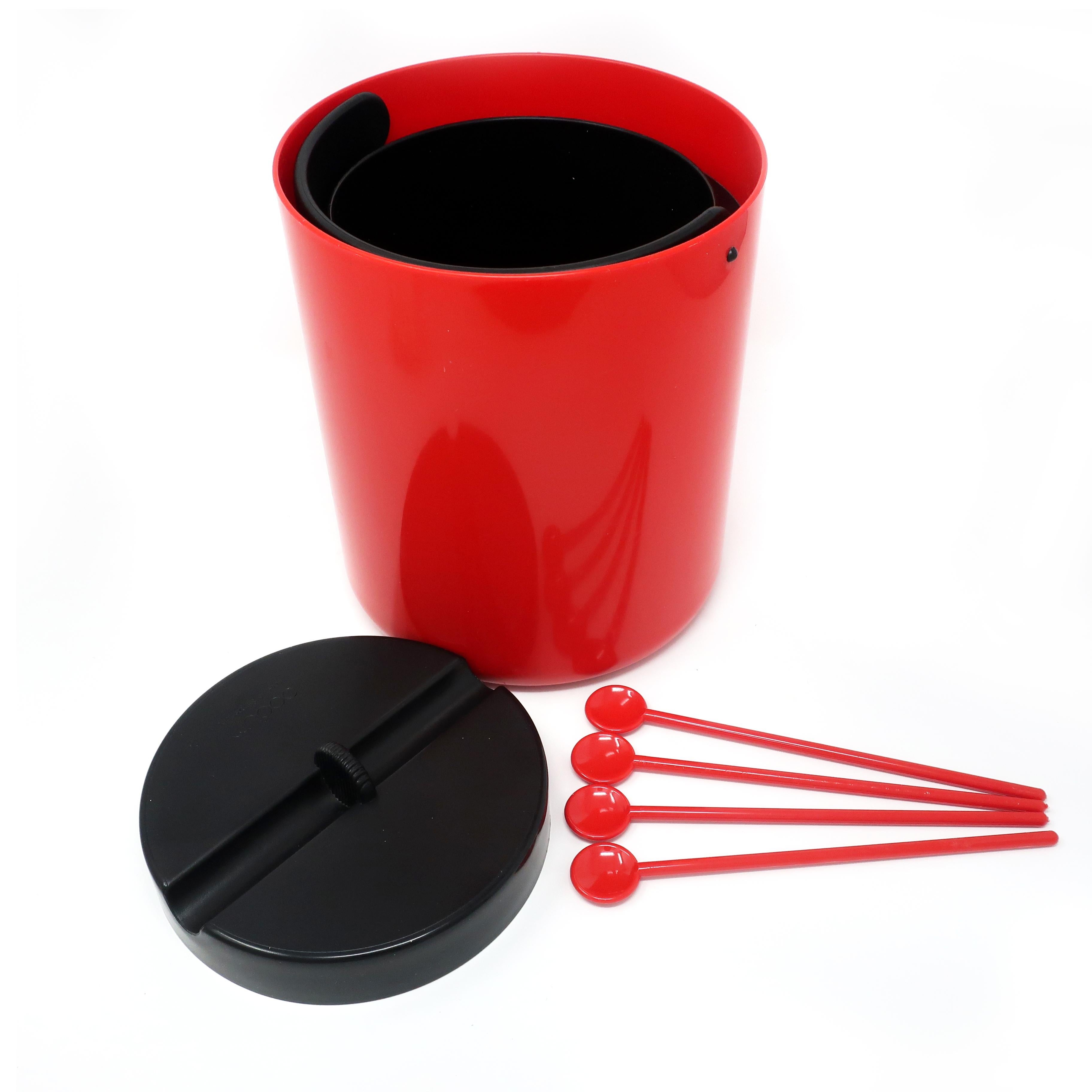 Scandinavian Modern Vintage Red and Black Plastic Ice Bucket by Bodum For Sale