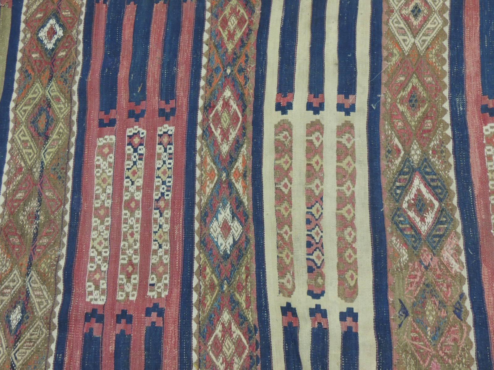 Turkish Vintage Red and Blue Kilim Rug 