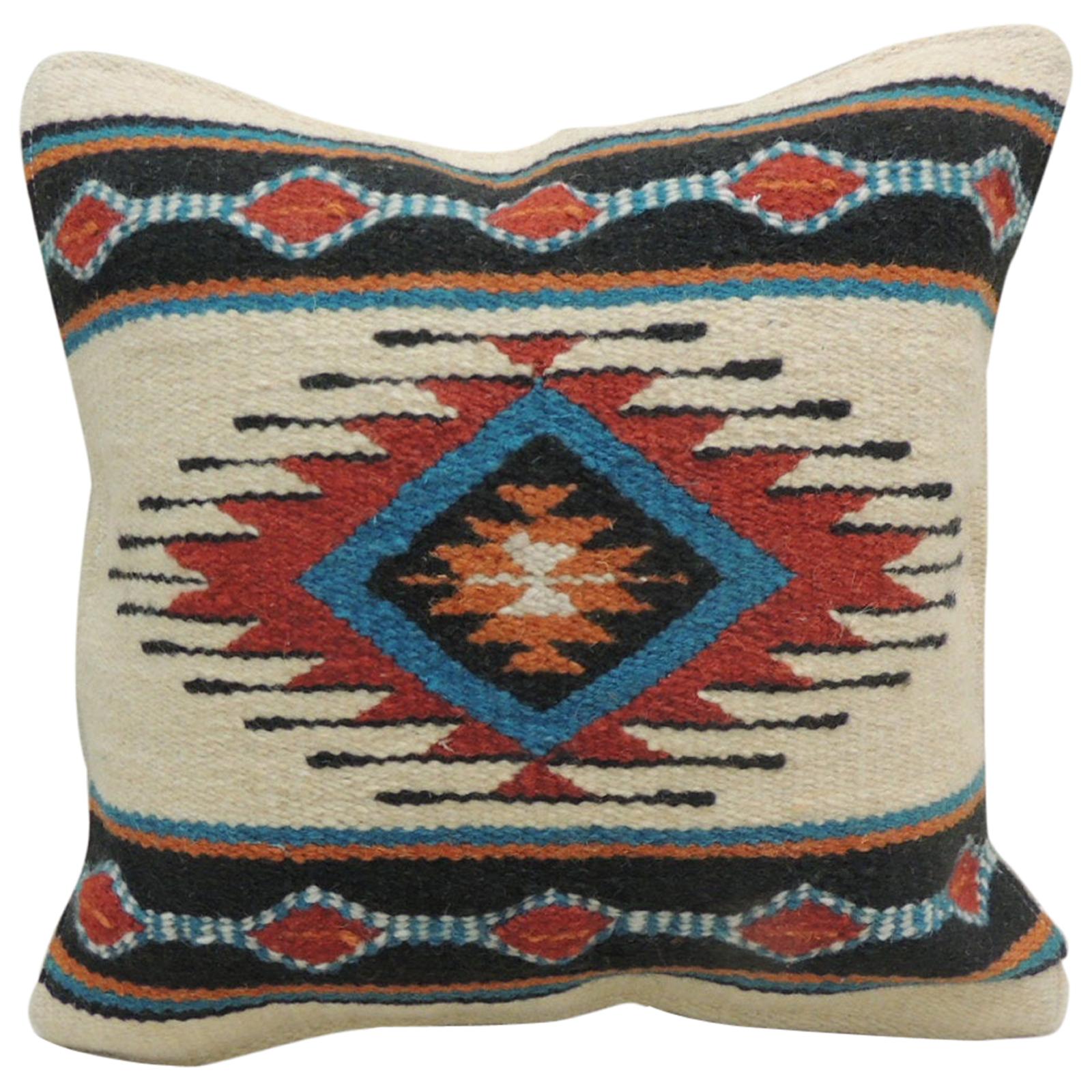 Vintage Red and Blue Navajo Style Woven Decorative Square Pillow