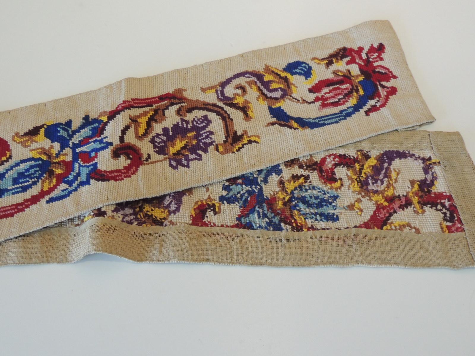 Mid-20th Century Vintage  Red and Blue Needlepoint Tapestry Decorative Trim
