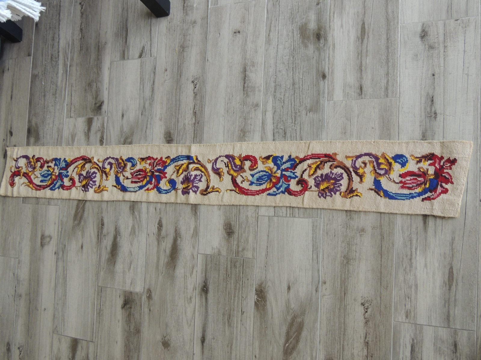 Wool Vintage  Red and Blue Needlepoint Tapestry Decorative Trim