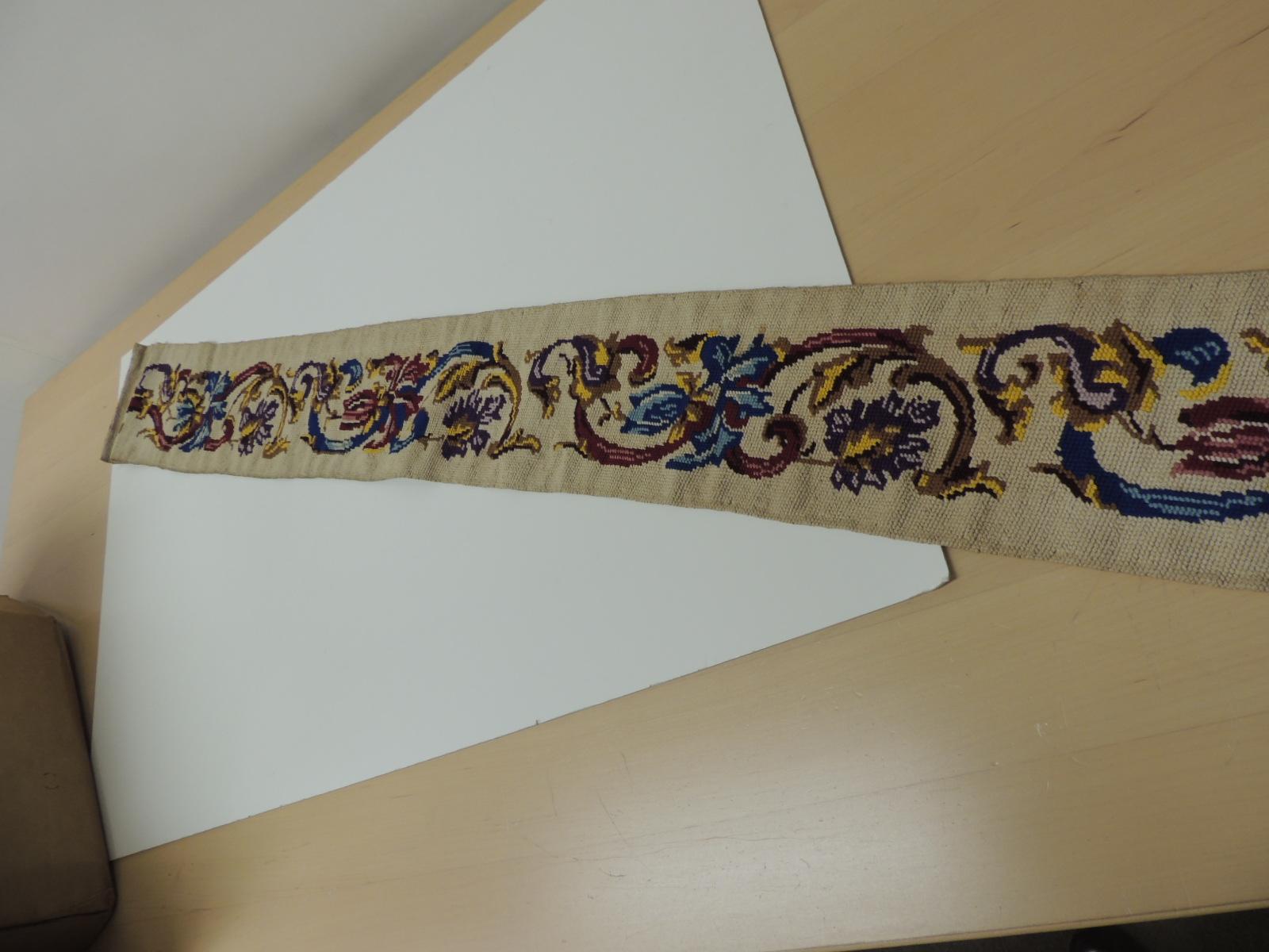 Vintage  Red and Blue Needlepoint Tapestry Decorative Trim In Good Condition In Oakland Park, FL