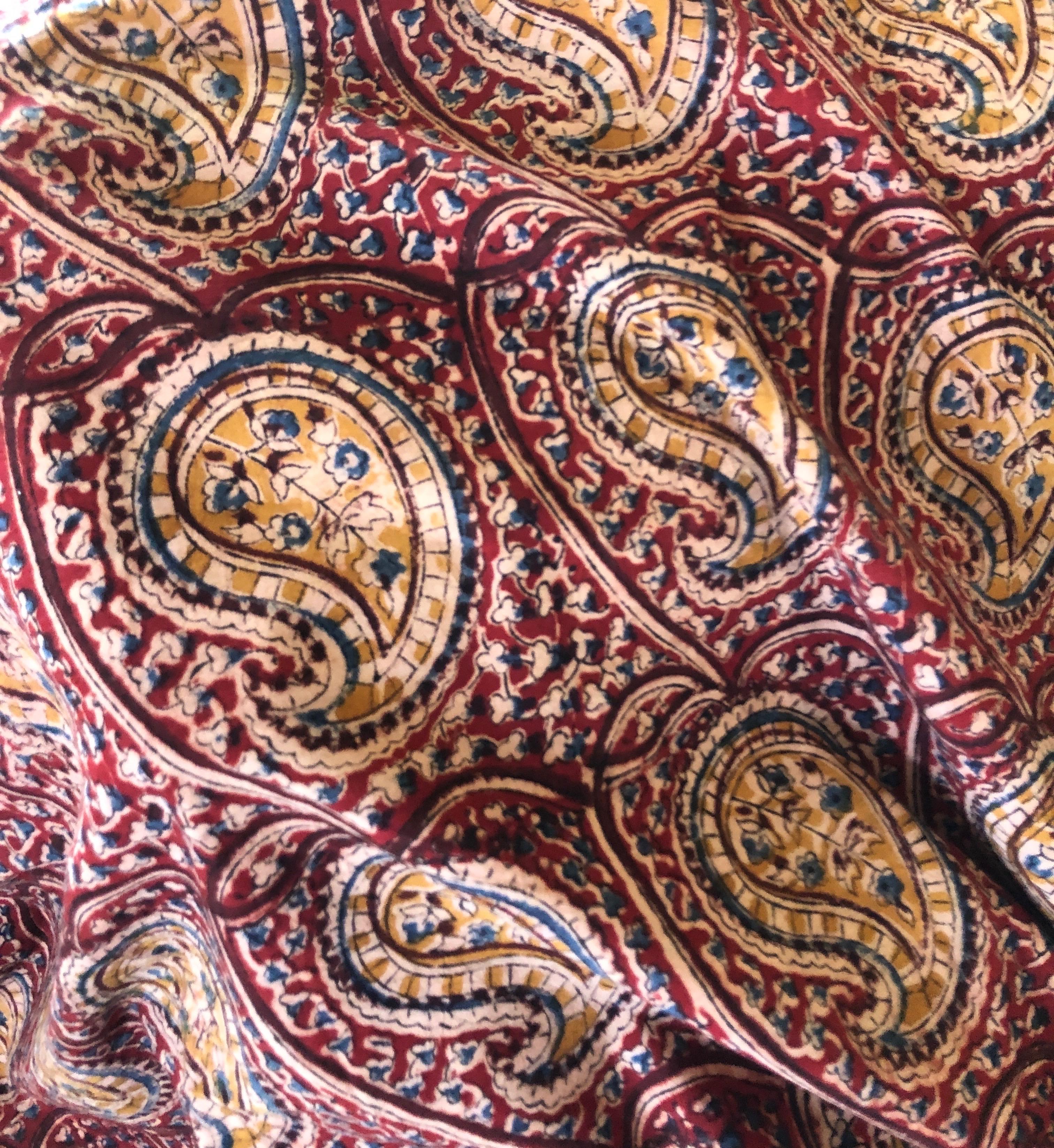 Indian Vintage Red and Brown Cotton Printed Kalamkari Print Textile