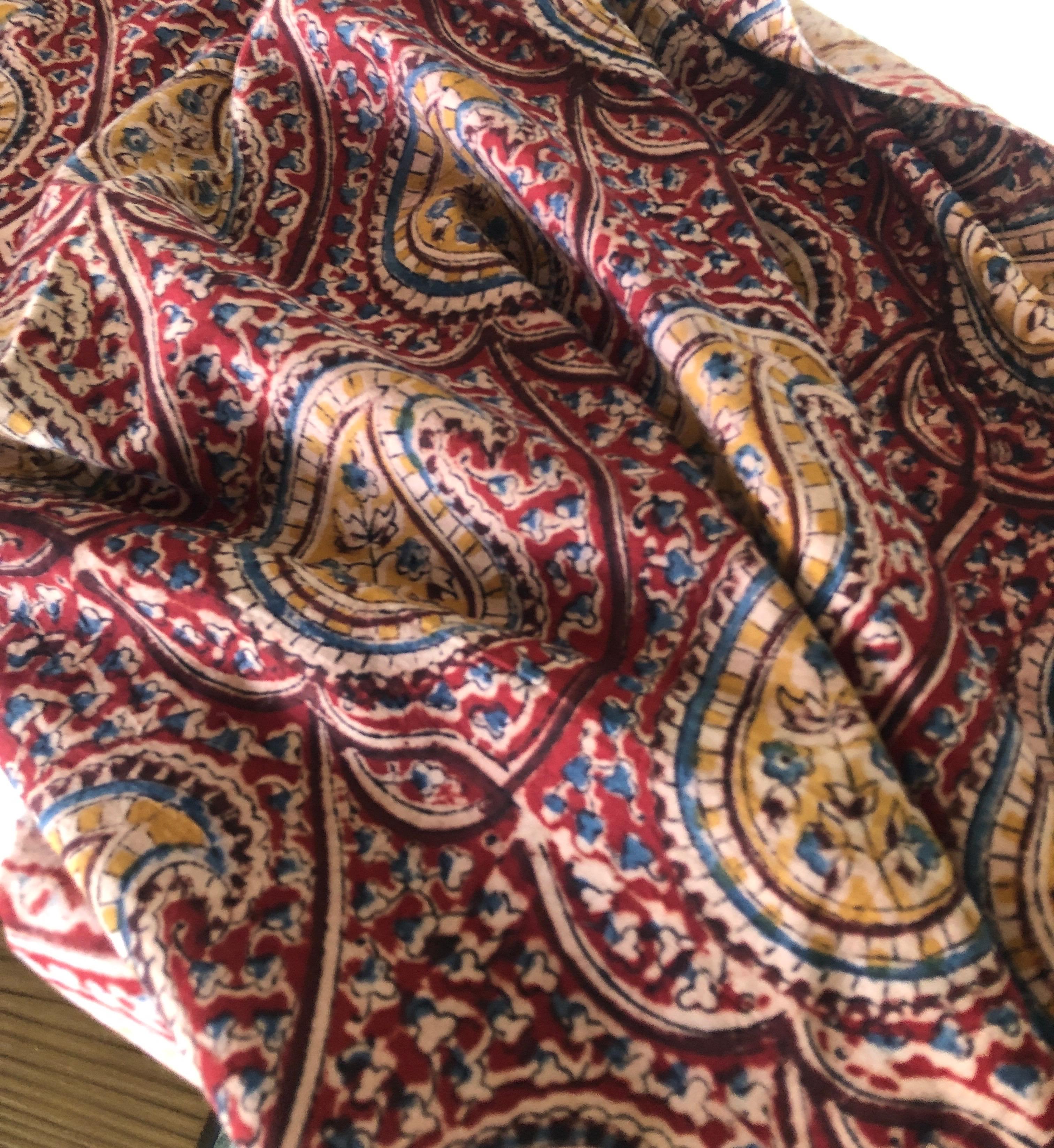 Vintage Red and Brown Cotton Printed Kalamkari Print Textile In Good Condition In Oakland Park, FL