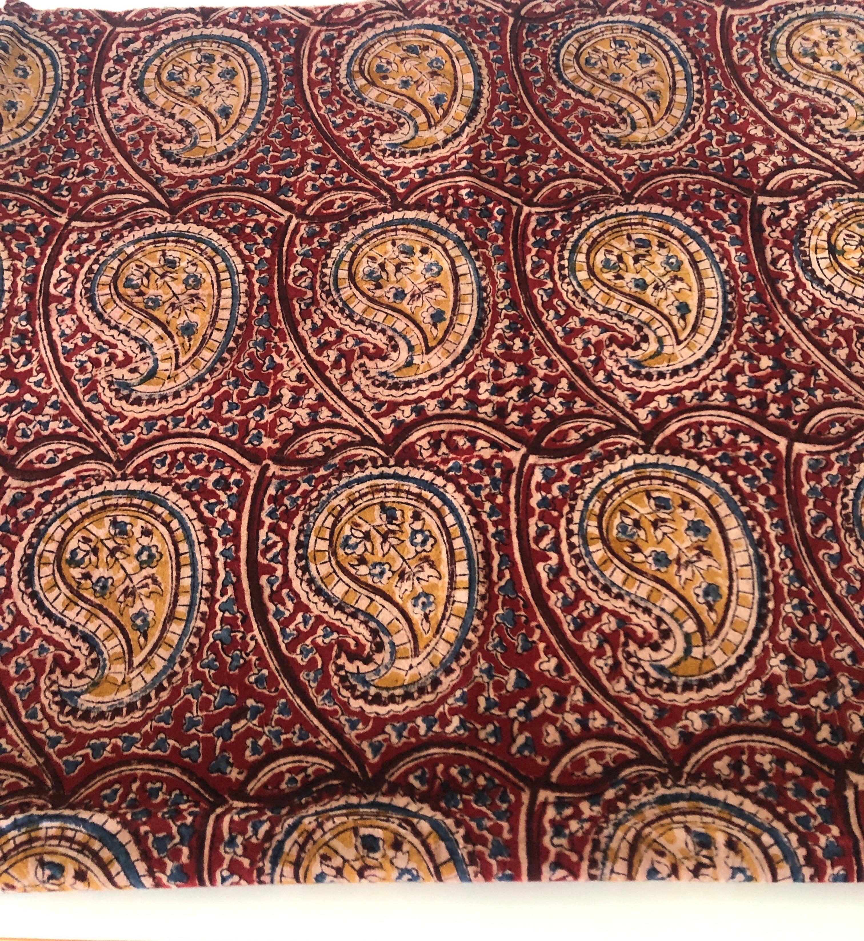 Late 20th Century Vintage Red and Brown Cotton Printed Kalamkari Print Textile