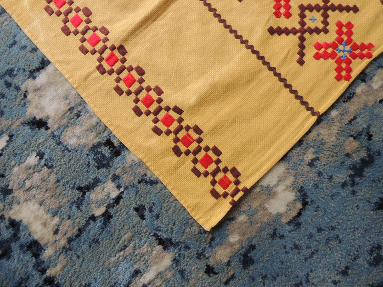 Swedish Vintage Red and Brown on Yellow Embroidered Textile