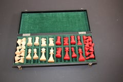 Vintage Red and Cream Bakelite Chess Pieces Set