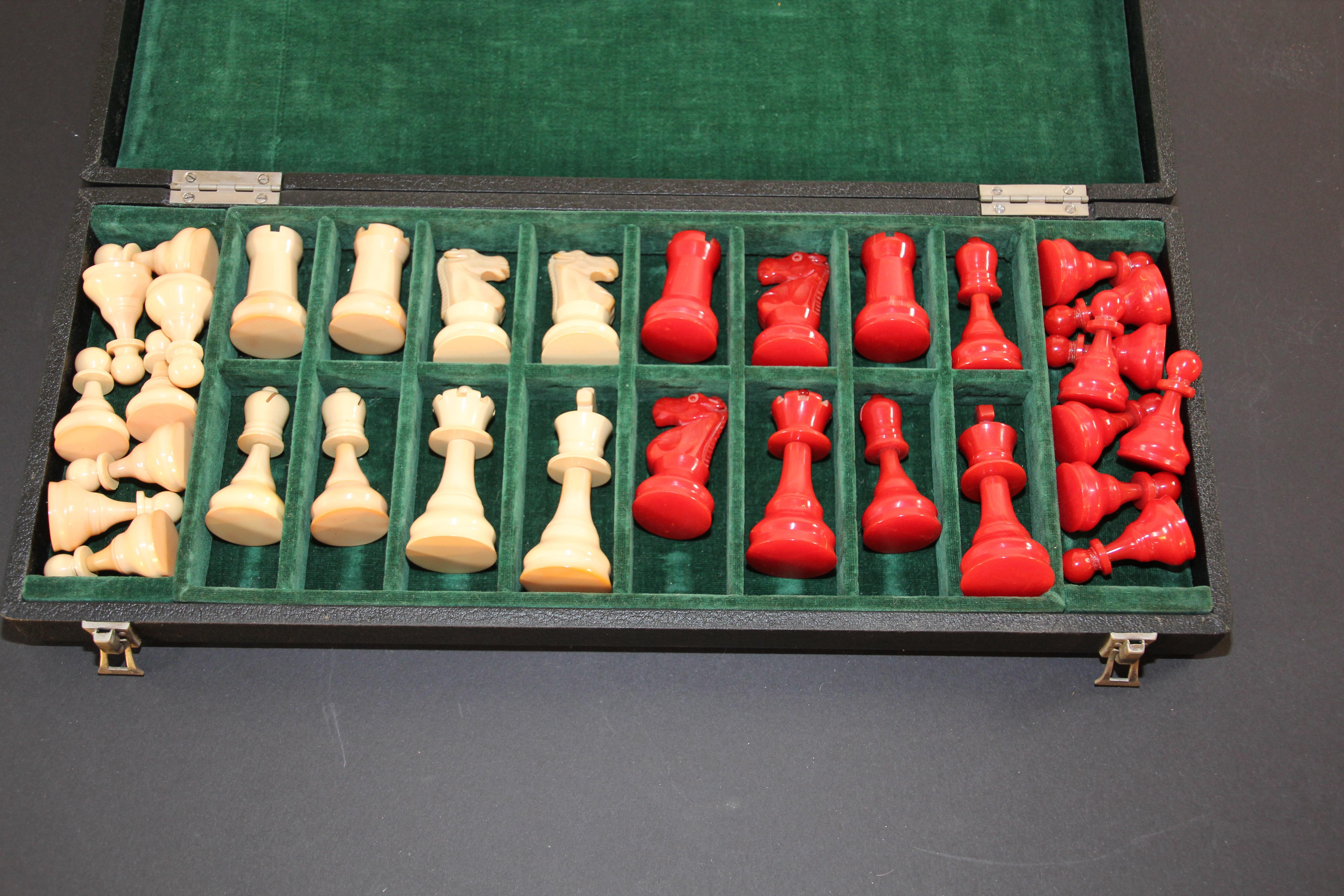 red and white chess pieces