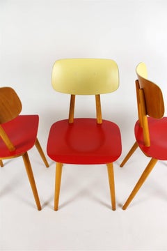 Vintage Red and Cream Chairs from TON, 1960s, Set of Three