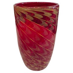Jarrón vintage de cristal de Murano rojo y dorado