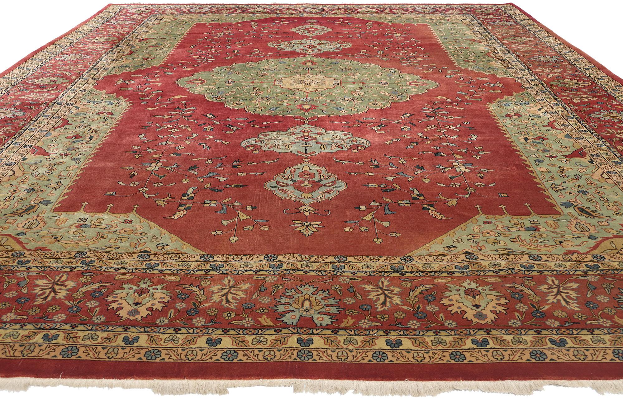 Indian Vintage Red and Green Agra Carpet For Sale