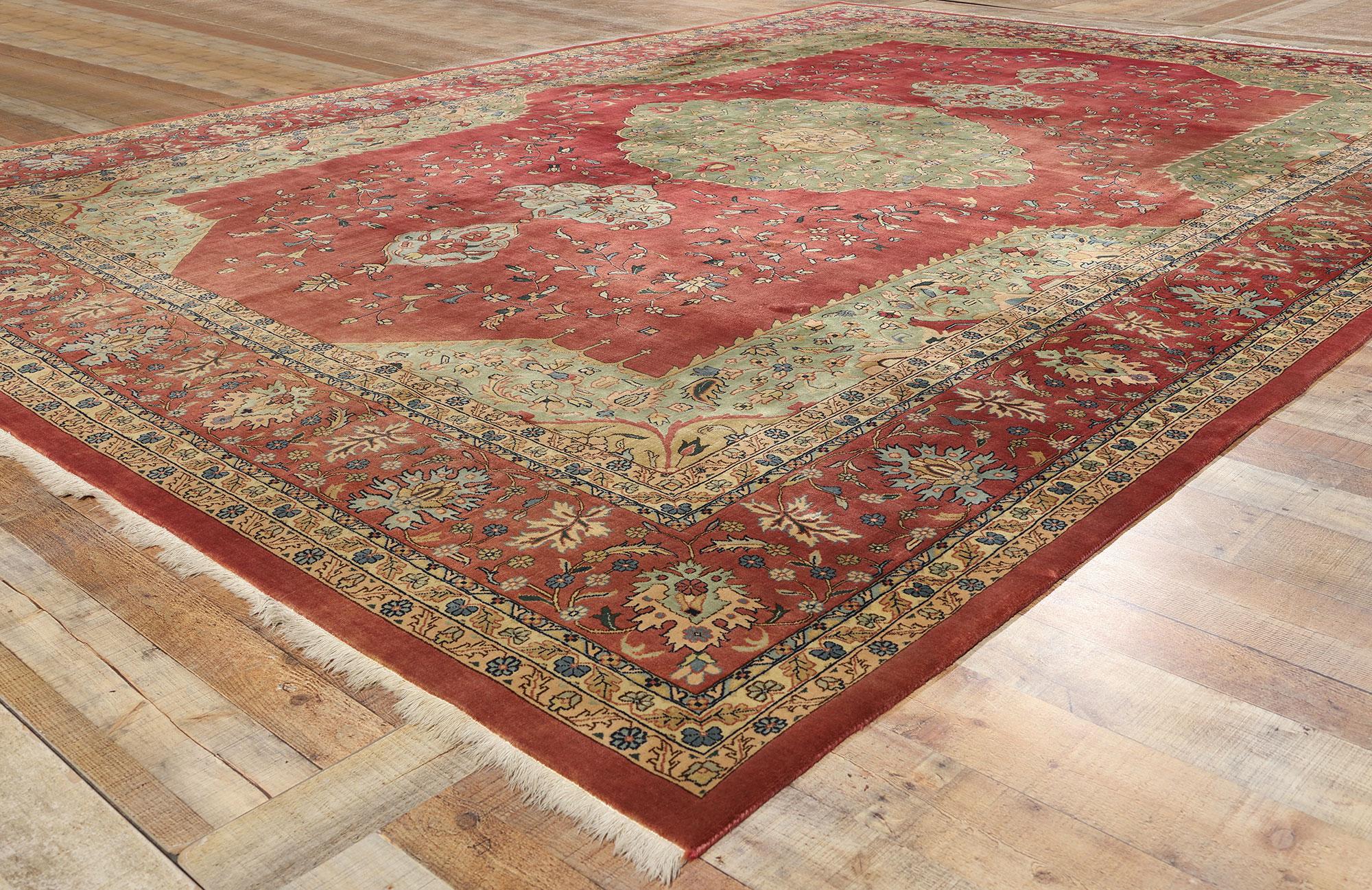 Wool Vintage Red and Green Agra Carpet For Sale