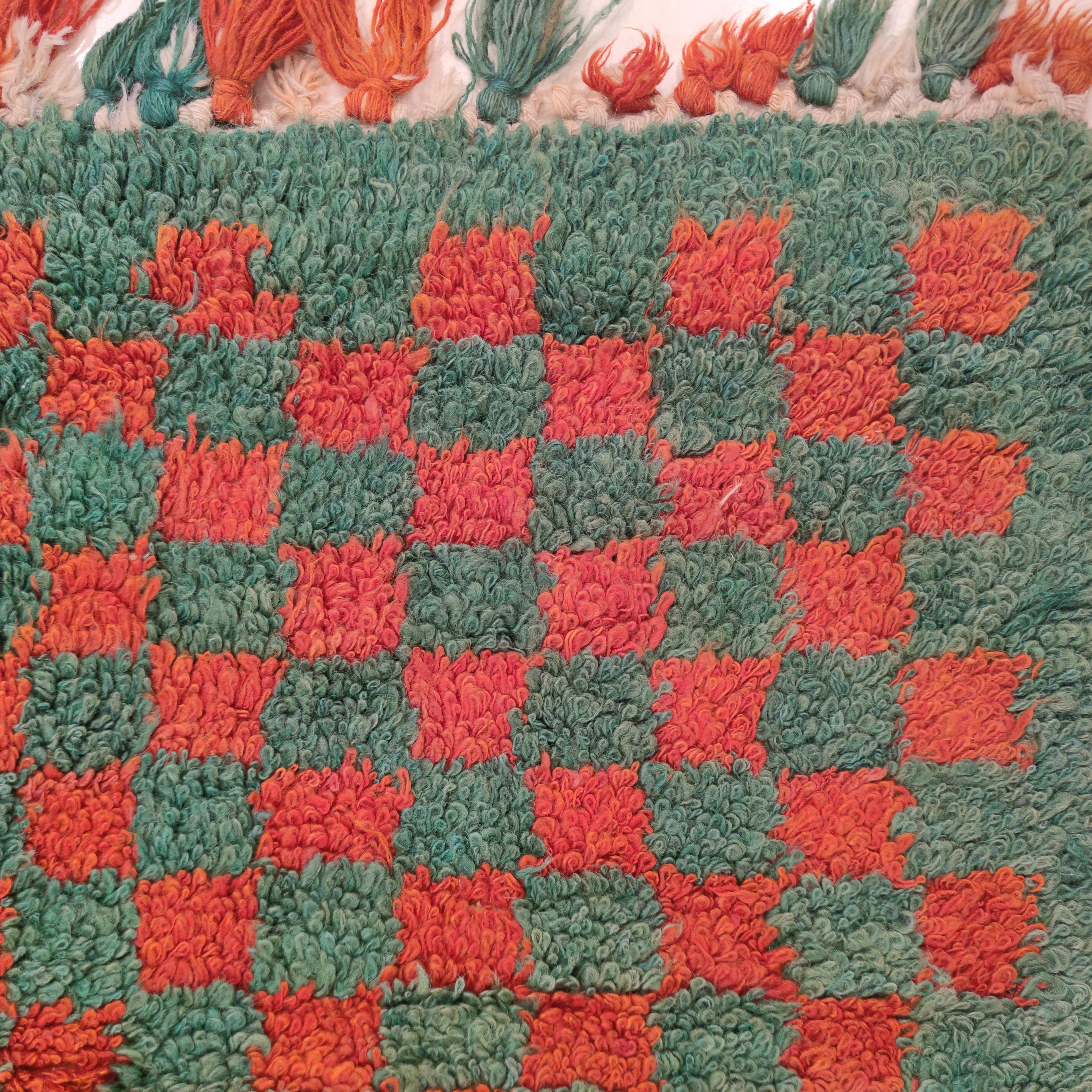 Mid-20th Century Vintage Red and Green Checkerboard Turkish Tulu Rug For Sale