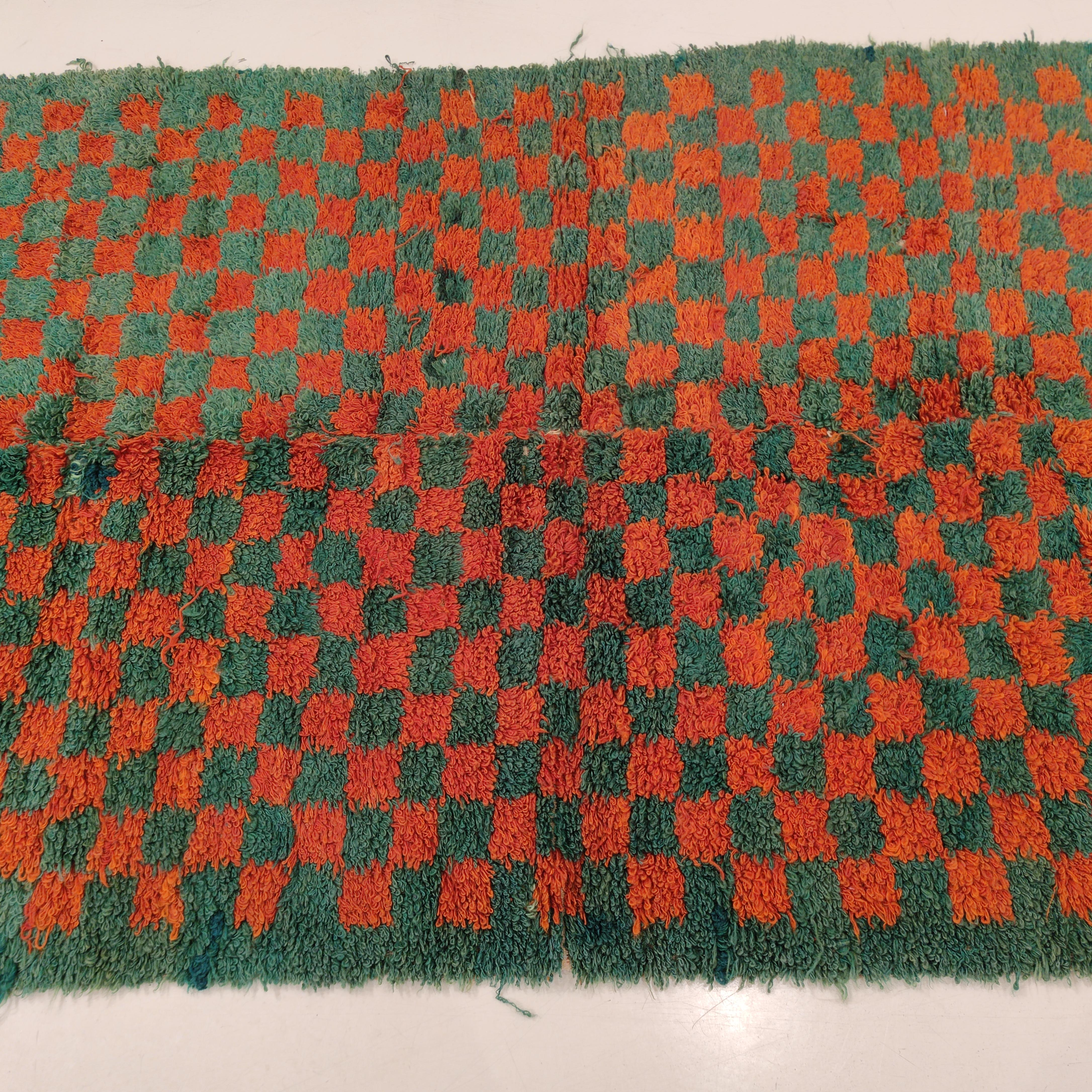 Vintage Red and Green Checkerboard Turkish Tulu Rug For Sale 2