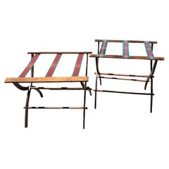Vintage Red and Green Stripe Wood Luggage Racks - A Pair