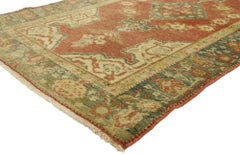 Vintage Red and Green Turkish Oushak Carpet