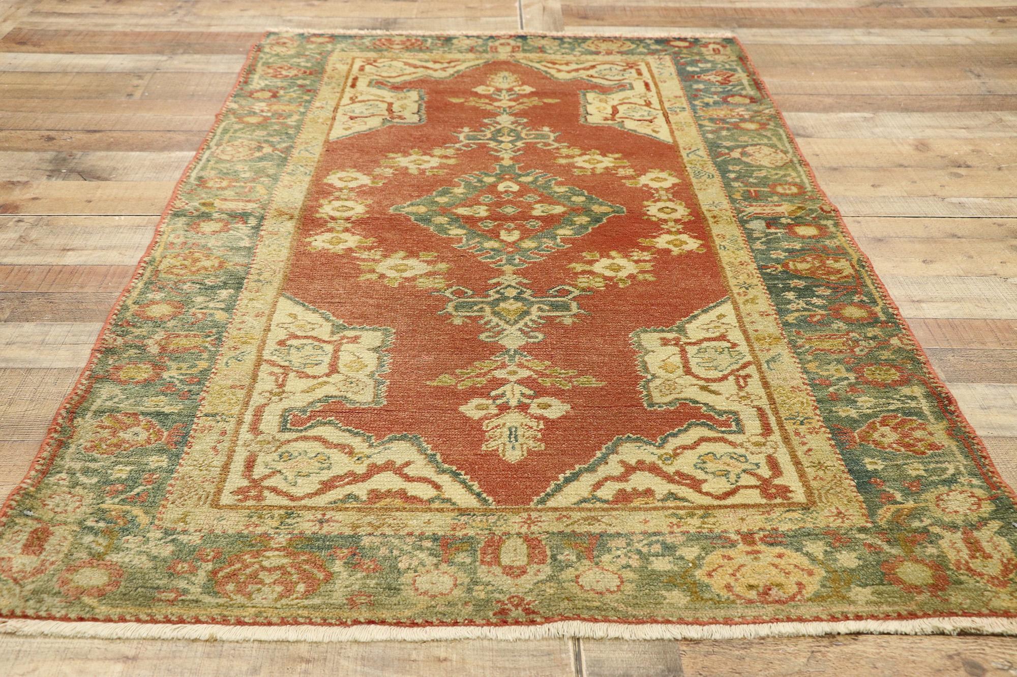 Vintage Red and Green Turkish Oushak Carpet For Sale 1