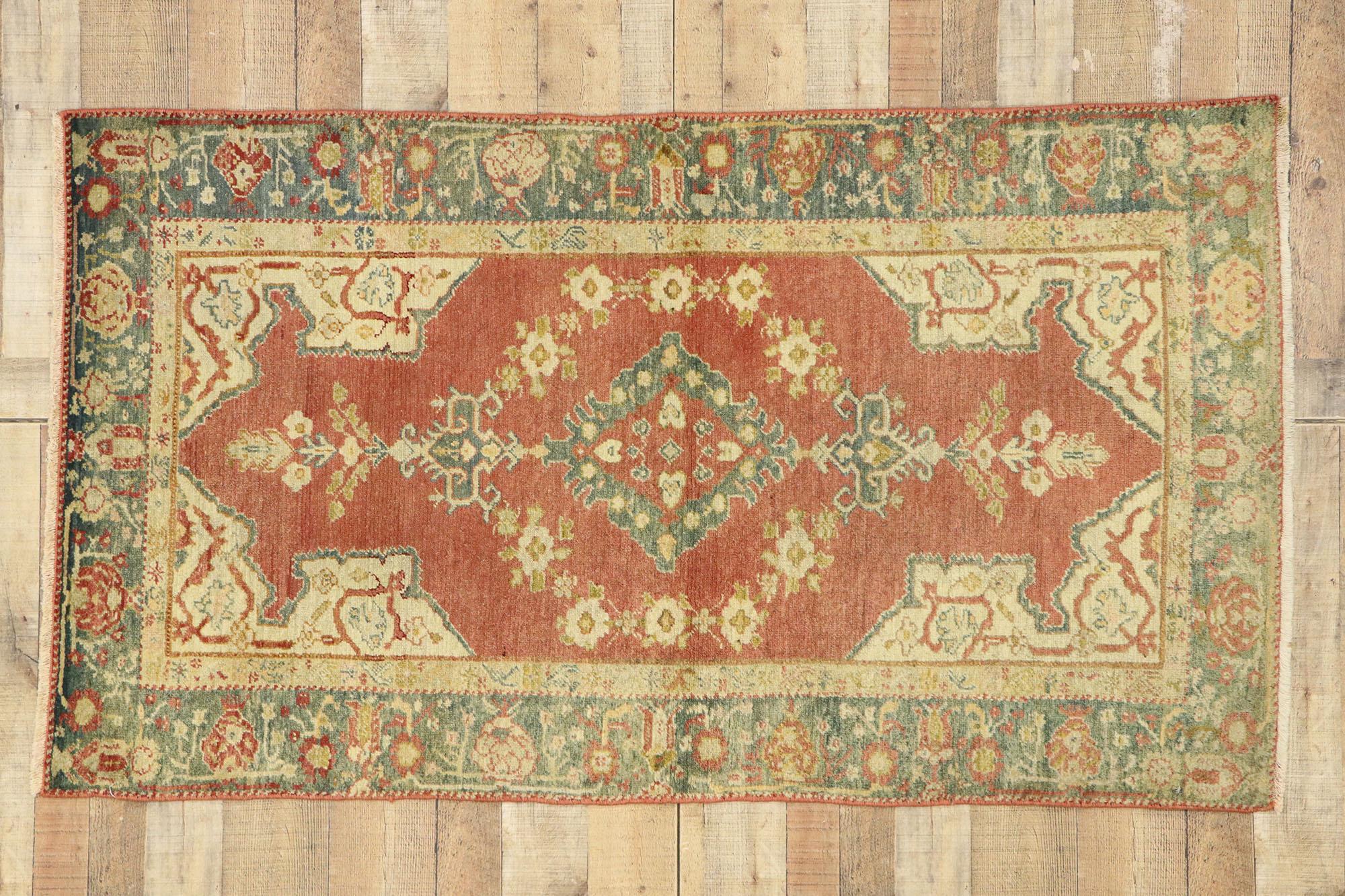 Vintage Red and Green Turkish Oushak Carpet For Sale 2