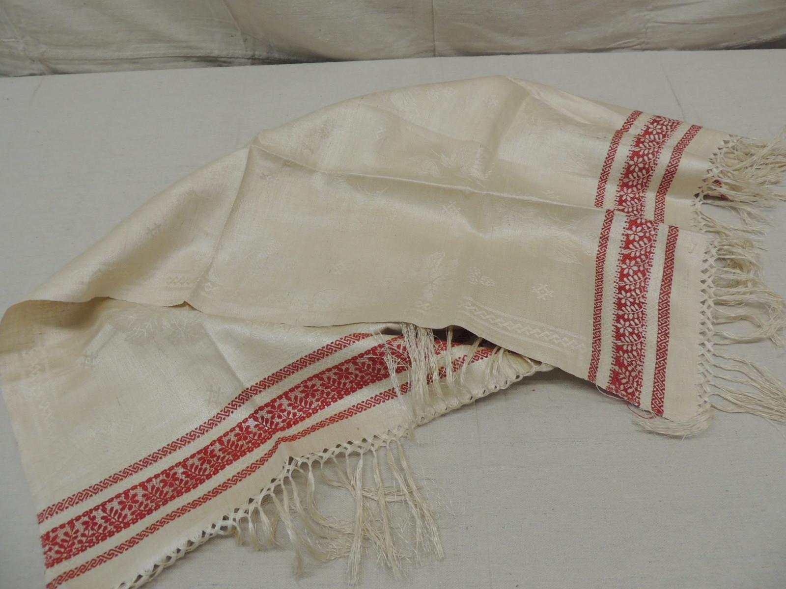 Moorish Vintage Red and Natural Woven Turkish Silk Damask Style Towel