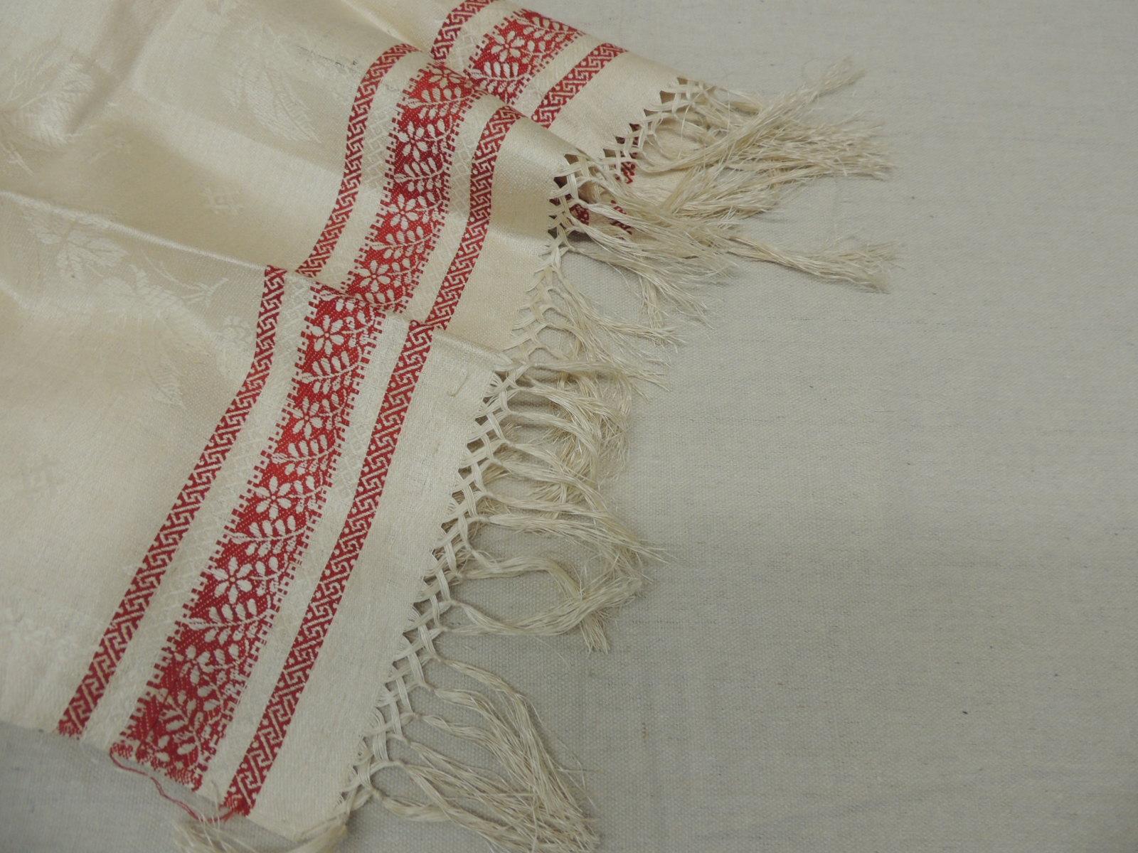Hand-Crafted Vintage Red and Natural Woven Turkish Silk Damask Style Towel