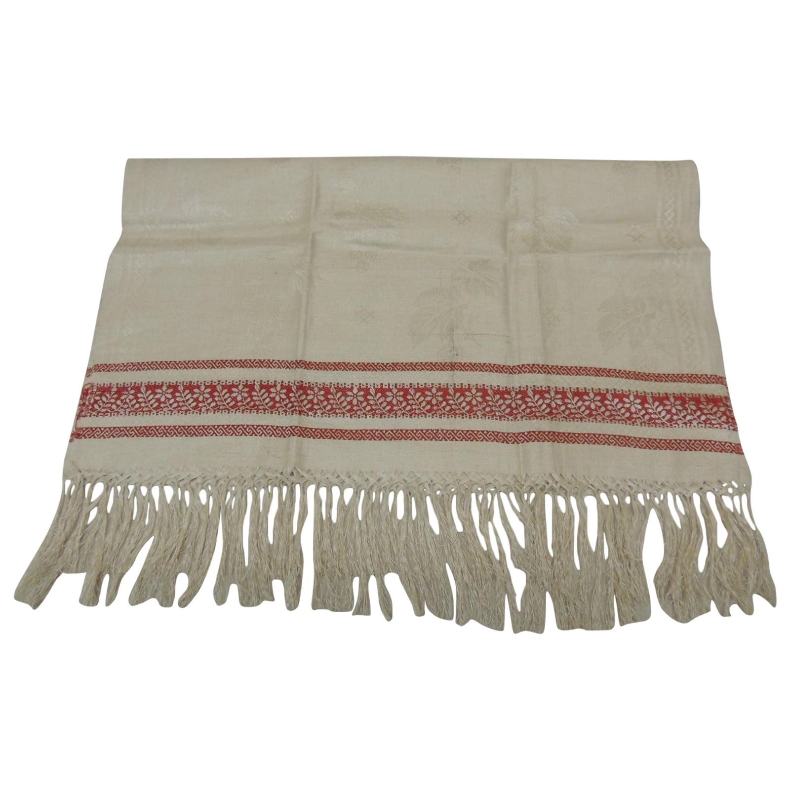 Vintage Red and Natural Woven Turkish Silk Damask Style Towel