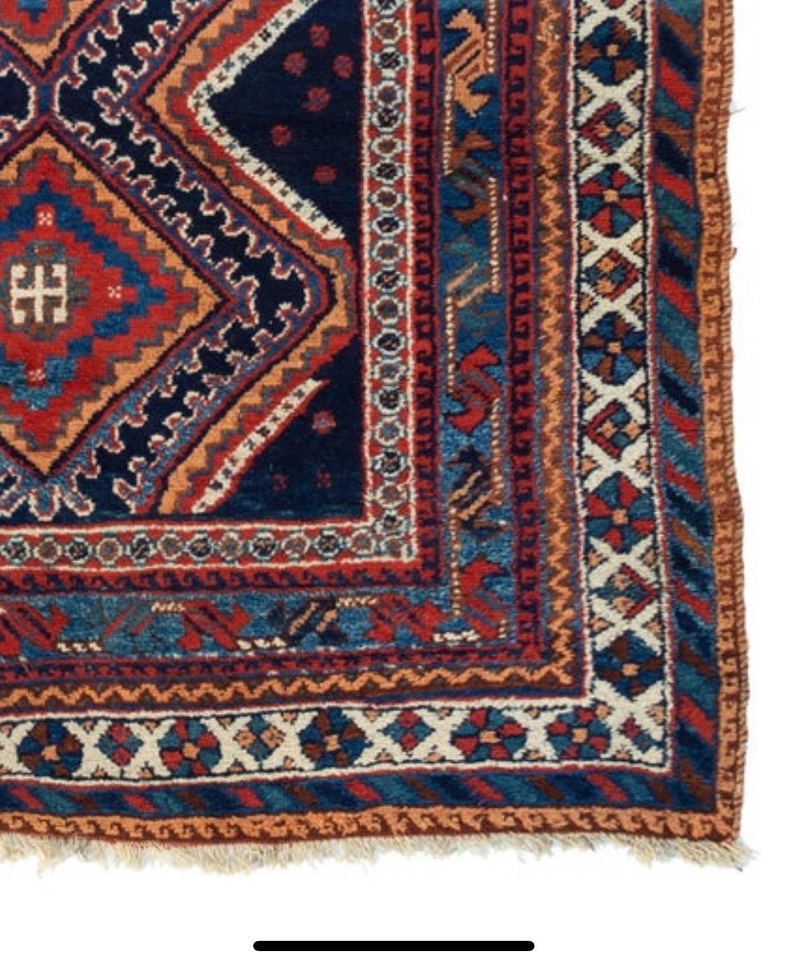 Vintage Red and Navy Blue Tribal Geometric Persian Afshar Rug, circa 1920s In Good Condition For Sale In New York, NY