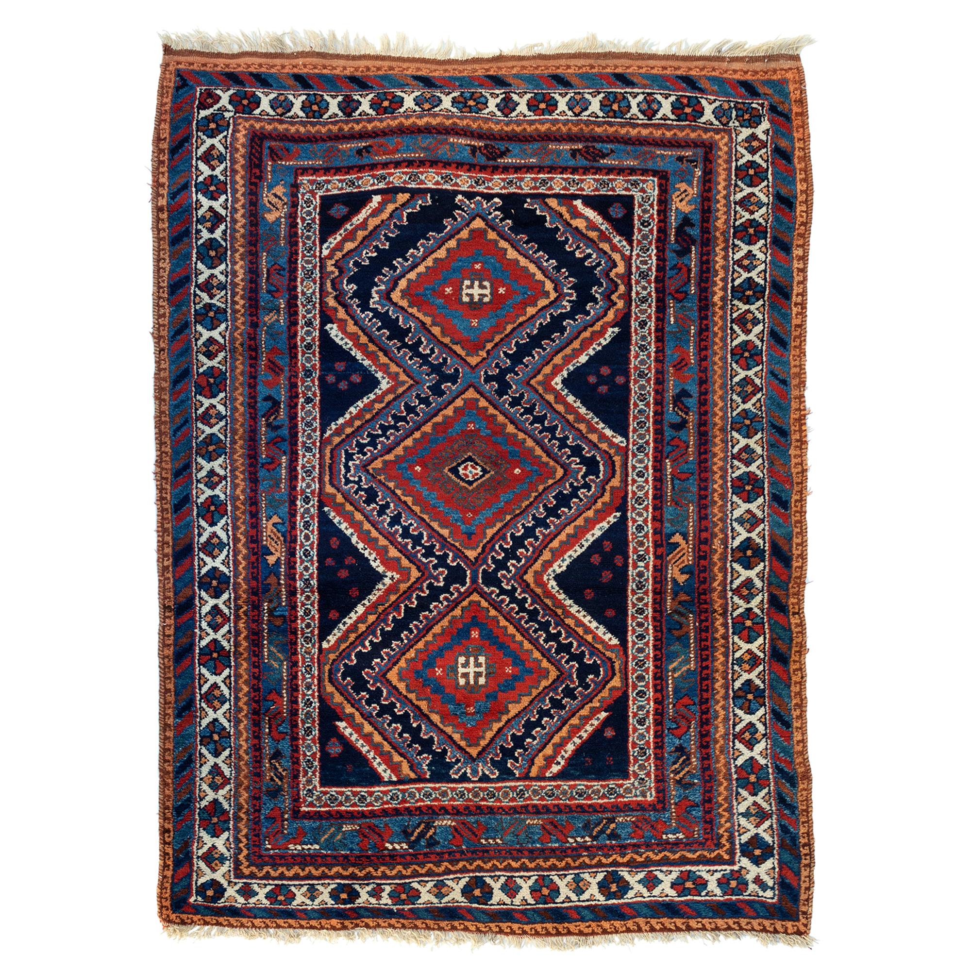 Vintage Red and Navy Blue Tribal Geometric Persian Afshar Rug, circa 1920s