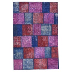 Vintage Red and Navy Patchwork Wool Rug 5'7''x8'4''