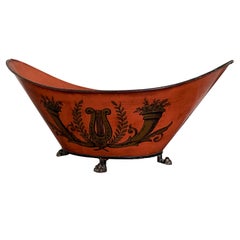 Vintage Red and Orange Toleware Tin Jardinere or Cache Pot