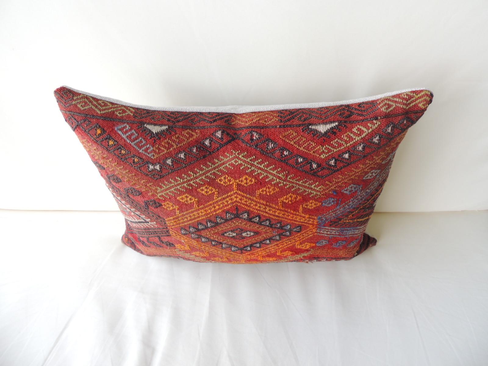 Moroccan Vintage Red and Orange Woven Kilim Bolster Decorative Pillow