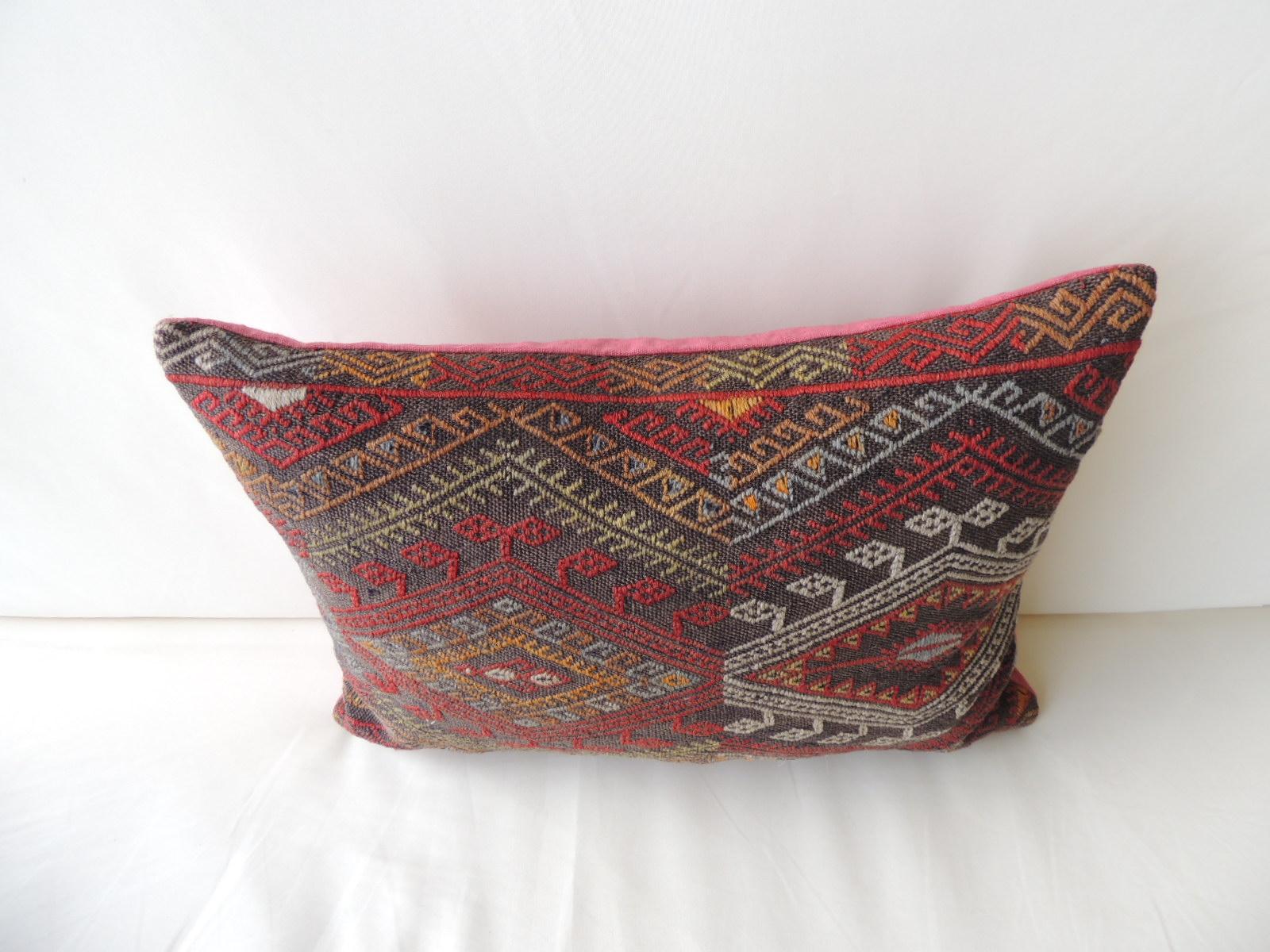 Moroccan Vintage Red and Orange Woven Kilim Bolster Decorative Pillow